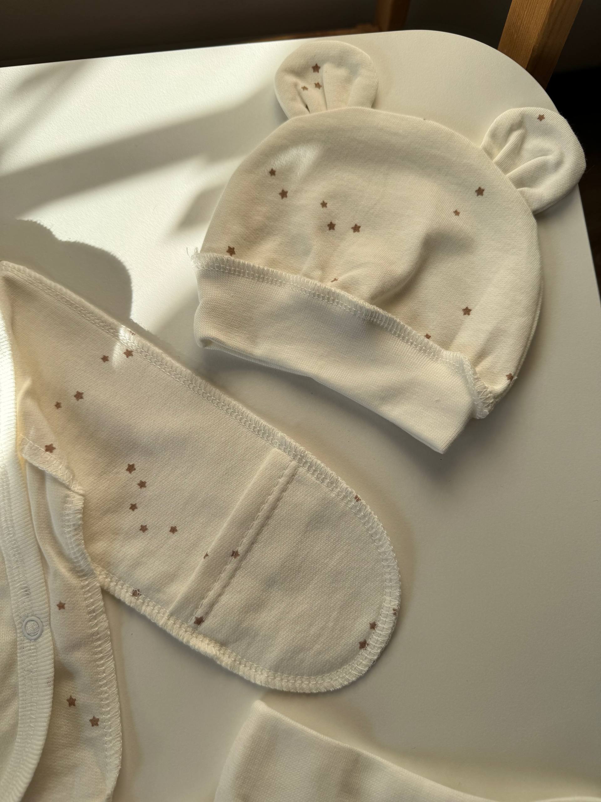 Комплект для новонароджених футер 56-62 сорочка, повзунята та шапочка - Фото 3 | Дитячий одяг Store Olivka