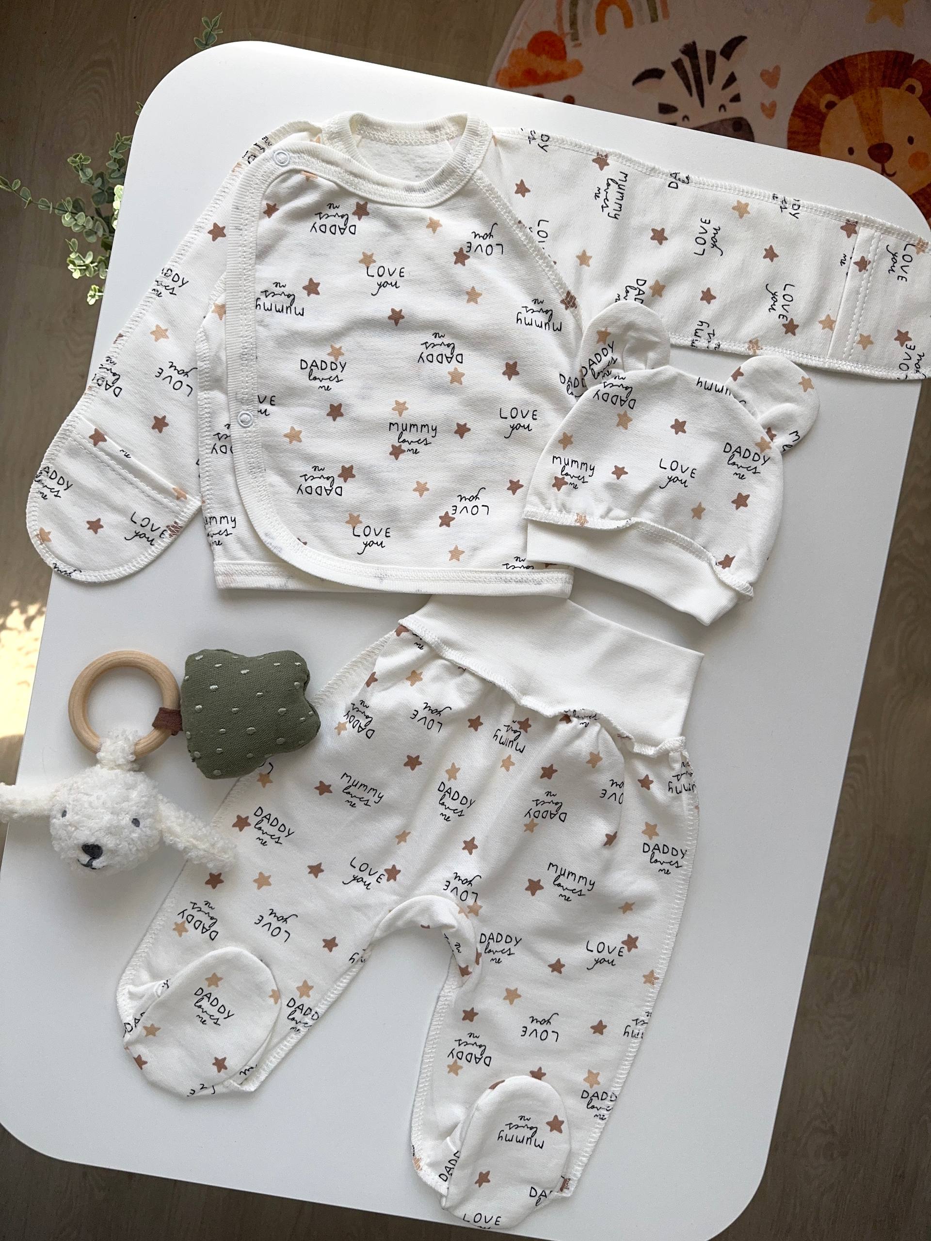 Набір для немовлят футер 6 предметів 62-68 чоловічок, боді, сорочка, шапочка, повзунки - Фото 4 | Дитячий одяг Olivka Store