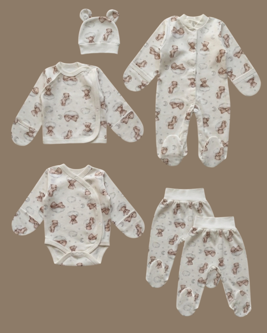 Набір для немовлят футер 6 предметів 62-68 чоловічок, боді, сорочка, шапочка, повзунки - Головне фото | Дитячий одяг Store Olivka