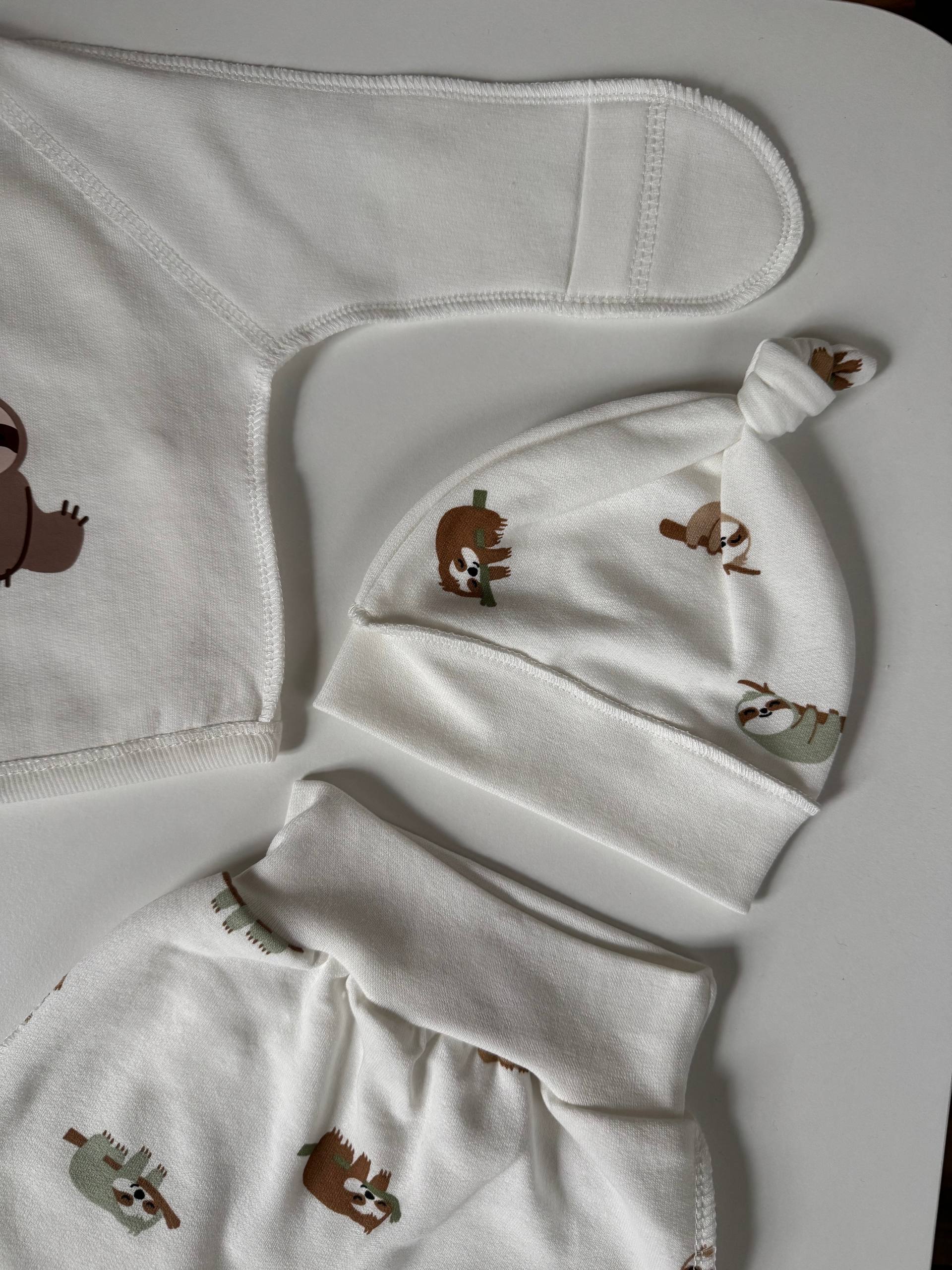 Комплект для новонароджених футер 56 сорочка, повзунята та шапочка - Фото 3 | Дитячий одяг Olivka Store